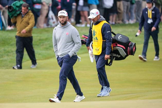 Golf 2026 PGA, Golf Herren Championship - Round 1 Spain™s Jon Rahm, walks with his caddy on the 10th green during Round 1 of the 2026 PGA Championship at Aronimink Golf Club in Newtown Square, Pennsylvania, USA, 14 May 2026. Newtown Square PA United States  Copyright: xSTEVENxM.xFALKx