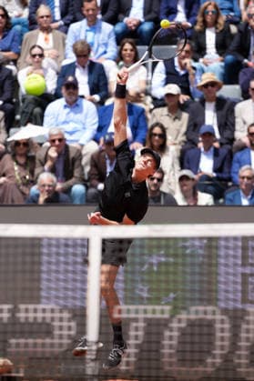 Jannik Sinner of Italy serves during the match against Andrey Rublev of Russia at the Internazionali BNL d Italia 2026 tennis tournament at Foro Italico in Rome (Italy) on May, 14, 2026. AntoniettaxBaldassarre