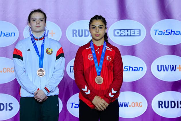 U17, U 17 Wrestling European Championships Podium 57kg WW - Marharyta Danilevich (BLR), Delal Kadir (TUR)