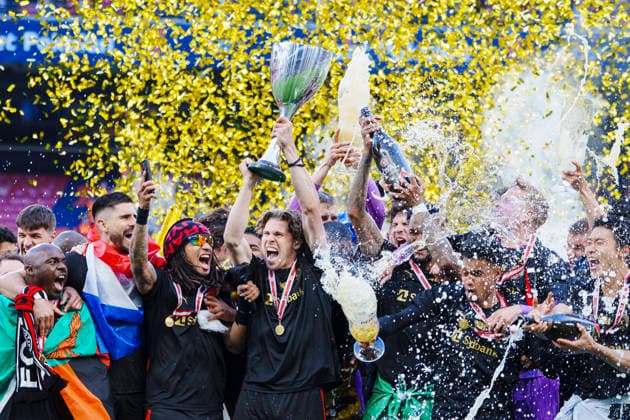 Oddset Cup: FC Copenhagen - FC Midtjylland FC Midtjylland s Mads Bech with the trophy after the cup final between FC Copenhagen - FC Midtjylland at Parken, Copenhagen on Thursday, May 14, 2026. (Photo: Liselotte Sabroe Ritzau Scanpix) , Copenhagen Denmark Copyright: Ritzau Scanpix LiselottexSabroex spdk20260514-195103-L