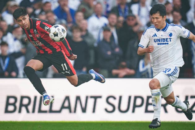 Oddset Cup: FC Copenhagen - FC Midtjylland FC Midtjylland s Dario Osorio and FCK s Junnosuke Suzuki during the cup final between FC Copenhagen - FC Midtjylland at Parken, Copenhagen on Thursday, May 14, 2026. (Photo: Liselotte Sabroe Ritzau Scanpix) , Copenhagen Denmark Copyright: Ritzau Scanpix LiselottexSabroex spdk20260514-180107-L
