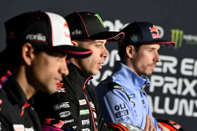 MOTO - MOTO GP - CATALUNYA GRAND PRIX 2026 BEZZECCHI Marco (ita), Aprilia Racing, Aprilia RS-GP26, portrait, press conference, PK, Pressekonferenz with MARTIN Jorge (spa) and MARQUEZ Alex (spa), BK8 Gresini Racing MotoGP, Ducati Desmosedici GP26 during the 2026 MotoGP Monster Energy Grand Prix of Catalunya, on the Catalunya circuit of Barcelona, from May 15 to 17th, in Spain - BarcelonaSpain Copyright: xGIGIxSOLDANOx