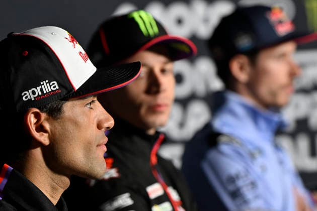 MOTO - MOTO GP - CATALUNYA GRAND PRIX 2026 BEZZECCHI Marco (ita), Aprilia Racing, Aprilia RS-GP26, portrait, press conference, PK, Pressekonferenz with MARTIN Jorge (spa) and MARQUEZ Alex (spa), BK8 Gresini Racing MotoGP, Ducati Desmosedici GP26 during the 2026 MotoGP Monster Energy Grand Prix of Catalunya, on the Catalunya circuit of Barcelona, from May 15 to 17th, in Spain - BarcelonaSpain Copyright: xGIGIxSOLDANOx
