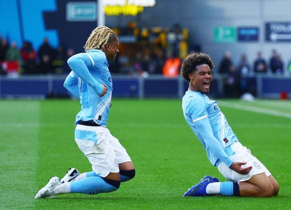 Floyd Samba of Manchester City celebrates scoring the opening goal Manchester City U18 v Manchester United, ManU U18, FA Youth Cup Final, Football, Joie Stadium, Manchester , UK - 14 May 2026Manchester Joie Stadium United Kingdom EDITORIAL USE ONLY No use with unauthorised audio, video, data, fixture lists, club league logos or live services. Online in-match use limited to 120 images, no video emulation. No use in betting, games or single club league player publications. Copyright: xMattxWest Shutterstockx 16871363p