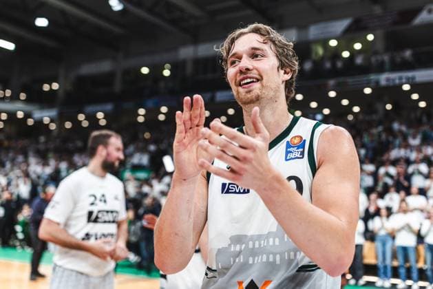 Marco Hollersbacher (Gladiators Trier), Vet Concept Gladiators Trier vs Rostock Seawolves, Basketball, easyCredit BBL, Play Ins, Saison 2025 2026, 14.05.2026 Vet Concept Gladiators Trier vs Rostock Seawolves, Basketball, easyCredit BBL, Play Ins, Saison 2025 2026, 14.05.2026 Copyright: xEibner-Pressefoto AlexanderxNeisx EP_ANS