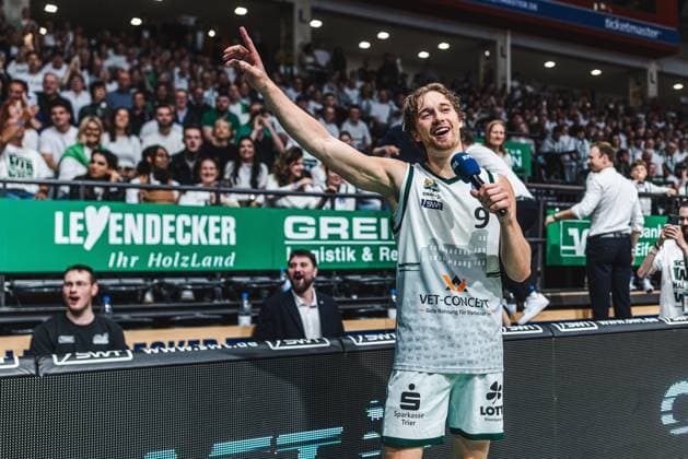 Marco Hollersbacher (Gladiators Trier), Vet Concept Gladiators Trier vs Rostock Seawolves, Basketball, easyCredit BBL, Play Ins, Saison 2025 2026, 14.05.2026 Vet Concept Gladiators Trier vs Rostock Seawolves, Basketball, easyCredit BBL, Play Ins, Saison 2025 2026, 14.05.2026 Copyright: xEibner-Pressefoto AlexanderxNeisx EP_ANS