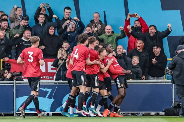 FA Youth Cup Final: Manchester City U18 v Manchester United, ManU U18 Godwill Kukonki of Manchester United U18 s celebrates his goal to make it 1-1 during the FA Youth Cup Final match Manchester City U18 vs Manchester United U18 at Joie Stadium, Manchester, United Kingdom on 14 May 2026 (Photo by Mark Cosgrove News Images) Manchester Joie Stadium Greater Manchester United Kingdom Copyright: xMarkxCosgrove NewsxImagesx