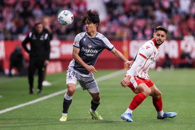 May 14, 2026, Girona, Girona, SPAIN: Alex Moreno of Girona FC and Takefusa Kubo of Real Sociedad in action during the Spanish league, LaLiga EA Sports, football match played between Girona FC and Real Sociedad at Montilivi stadium on May 14, 2026 in Girona, Spain. Girona FC V Real Sociedad - LaLiga EA Sports  - ZUMAa181 20260514_zaa_a181_035 Copyright: xJavierxBorregox