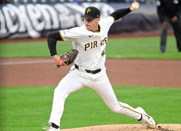 Pittsburgh Pirates pitcher Evan Sisk (48) takes over the pitching role in the second inning against the Colorado Rockies at PNC Park on Thursday, May 14, 2026 in Pittsburgh.  PIT2026051412 ArchiexCarpenter