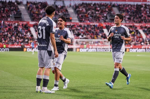 May 14, 2026, Girona, Girona, SPAIN: Jon Martin of Real Sociedad celebrates a goal during the Spanish league, LaLiga EA Sports, football match played between Girona FC and Real Sociedad at Montilivi stadium on May 14, 2026 in Girona, Spain. Girona SPAIN - ZUMAa181 20260514_zaa_a181_037 Copyright: xJavierxBorregox