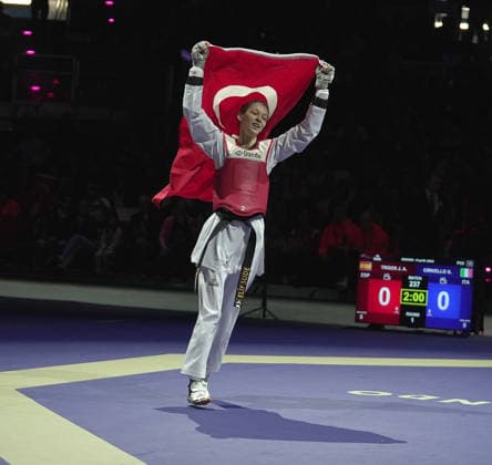 2026 European Taekwondo Championships MUNICH, GERMANY - MAY 14: (----EDITORIAL USE ONLY - MANDATORY CREDIT - TURKISH TAEKWONDO FEDERATION HANDOUT - NO MARKETING NO ADVERTISING CAMPAIGNS - DISTRIBUTED AS A SERVICE TO CLIENTS----) Elif Sude Akgul of Turkiye wins the gold medal in the women’s 49 kg category at the 2026 European Taekwondo Championships held at the BMW Park in Munich, Germany on May 14, 2026. Turkish Taekwondo Federation Handout Anadolu Munich Germany. Editorial use only. Please get in touch for any other usage.  Copyright: x2026xAnadoluxTurkishxTaekwondoxFederationx xHandoutx