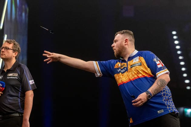 Darts BetMGM Premier League Josh Rock during the BetMGM Premier League darts, at Utilita Arena, Birmingham, UK on 14 May 2026. Birmingham Utilita Arena Midlands UK Editorial use only , Copyright: xManjitxNarotrax PSI-24244-0021