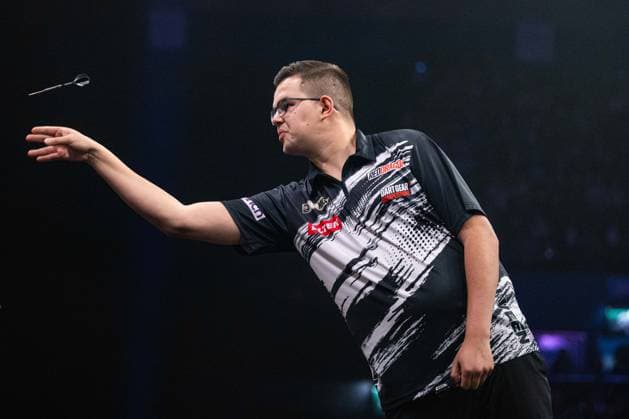 RECORD DATE NOT STATED 14th May 2026, Utilita Arena, Birmingham, Midlands, England; 2026 PDC Bet MGM Premier League Darts Night Fourteen; Gian van Veen in action on the oche in his quarter final match against Josh Rock GodfreyxPitt