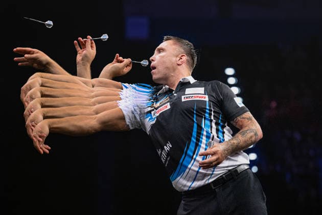 RECORD DATE NOT STATED 14th May 2026, Utilita Arena, Birmingham, Midlands, England; 2026 PDC Bet MGM Premier League Darts Night Fourteen; Gerwyn Price in action on the oche in his quarter final match against Michael van Gerwen GodfreyxPitt