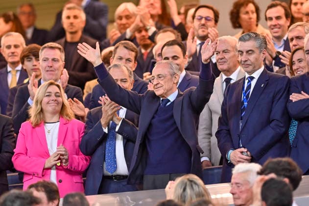 May 14, 2026, Madrid, Madrid, Spain: Real Madrid President FLORENTINO PEREZ entering the box and greeting members and fans during the match corresponding to the thirty-six round of the 2025 26 First Division National League Championship between REAL MADRID C.F. Vs REAL OVIEDO, played at the Bernabeu Stadium on May 14, 2026, in Madrid, Spain. REAL MADRID C.F. Vs REAL OVIEDO - First Division National League Championship 2025 26 (05.14.26)  - ZUMAc312 20260514_zsp_c312_009 Copyright: xOscarxManuelxSanchezx