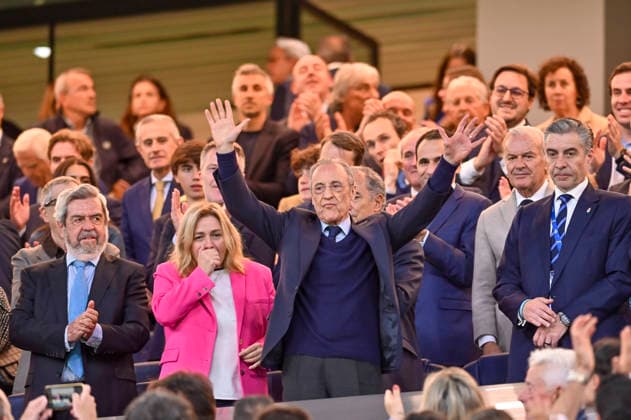 May 14, 2026, Madrid, Madrid, Spain: Real Madrid President FLORENTINO PEREZ entering the box and greeting members and fans during the match corresponding to the thirty-six round of the 2025 26 First Division National League Championship between REAL MADRID C.F. Vs REAL OVIEDO, played at the Bernabeu Stadium on May 14, 2026, in Madrid, Spain. Madrid Spain - ZUMAc312 20260514_zsp_c312_006 Copyright: xOscarxManuelxSanchezx