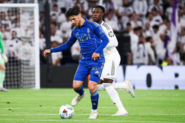 Real Madrid CF vs. Real Oviedo, on the 36th matchday of the 2025 26 Spanish First Division May 14, 2026, Madrid, Spain: Costas is defended by Camavinga Spanish championship LaLiga football match between Real Madrid CF and Real Oviedo on 14 May 2026 at Estadio Santiago Bernabeu in Madrid, Spain. Madrid, Spain Madrid Madrid Spain Copyright: xAlejandroxMatiasx