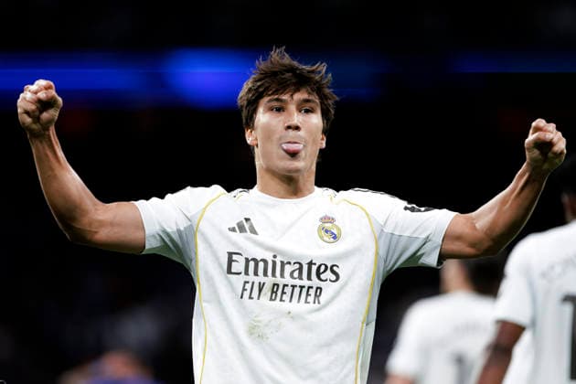 LA LIGA EA Sports - Real Madrid vs Oviedo MADRID, SPAIN - May 14:Gonzalo Garcia of Real Madrid celebrates a goal during the La Liga 2025 26 match between Real Madrid and Oviedo at Santiago Bernabeu Stadium. (Photo by Guillermo Martinez) Madrid Santiago Bernabeu Stadium Spain Copyright: xGuillermoxMartinezx