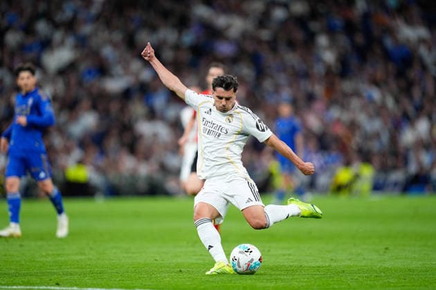 May 14, 2026, Madrid, Madrid, Spain: Brahim Diaz of Real Madrid CF shoots during the Spanish League, LaLiga EA Sports, football match played between Real Madrid and Real Oviedo at Bernabeu stadium on May 14, 2026, in Madrid, Spain. Real Madrid V Real Oviedo - LaLiga EA Sports  - ZUMAa181 20260514_zaa_a181_130 Copyright: xDennisxAgyemanx