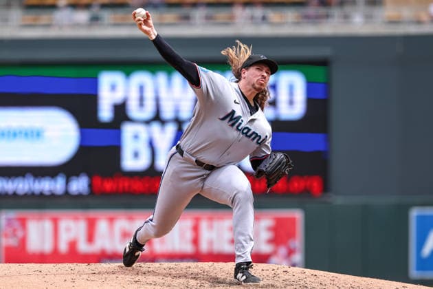 May 14, 2026, Minneapolis, Minnesota, USA: Miami Marlins pitcher LAKE BACHAR (84) pitches in the sixth inning during a MLB, Baseball Herren, USA Baseball game between the Miami Marlins and the Minnesota Twins at Target Field in Minneapolis, Minnesota on May 14th, 2026. ZUMA Press Wire. Minneapolis USA - ZUMAg254 20260514_zsp_g254_086 Copyright: xStevenxGarciax