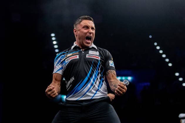 Darts BetMGM Premier League Gerwyn Price wins 1st Semi-Final and celebrates during the BetMGM Premier League darts, at Utilita Arena, Birmingham, UK on 14 May 2026. Birmingham Utilita Arena Midlands UK Editorial use only , Copyright: xManjitxNarotrax PSI-24244-0030