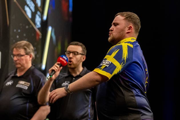 Darts BetMGM Premier League Luke Littler during 2nd Semi-Final against Luke Humphries during the BetMGM Premier League darts, at Utilita Arena, Birmingham, UK on 14 May 2026. Birmingham Utilita Arena Midlands UK Editorial use only , Copyright: xManjitxNarotrax PSI-24244-0035
