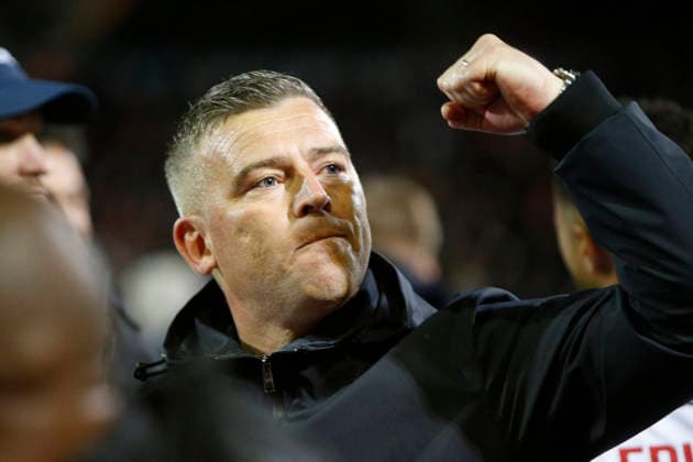 Bradford City v Bolton Wanderers, EFL Sky Bet League 1, Play Off Second Leg Bolton Wanderers Manger Steven Schumacher applauds the fans at full time during the EFL Sky Bet League 1 play off second leg match between Bradford City and Bolton Wanderers at the University of Bradford stadium, Bradford, UK on 14 May 2026. Bradford University of Bradford stadium West Yorkshire UK Editorial use only DataCo restrictions apply See www.football-dataco.com , Copyright: xPaulxThompsonx PSI-24256-0021