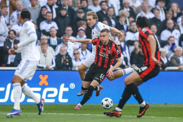 FC Copenhagen v FC Midtjylland, Oddset Cup final 2026, Copenhagen, Denmark Copenhagen, Denmark. 14th, May 2026. Victor Bak (55) of FC Midtjylland and Mads Emil Madsen of FC Copenhagen seen during the 2026 Oddset Cup final between FC Copenhagen and FC Midtjylland at Parken in Copenhagen. Denmark, Copenhagen  Copyright: xGonzalesxPhoto RunexMathiesenx