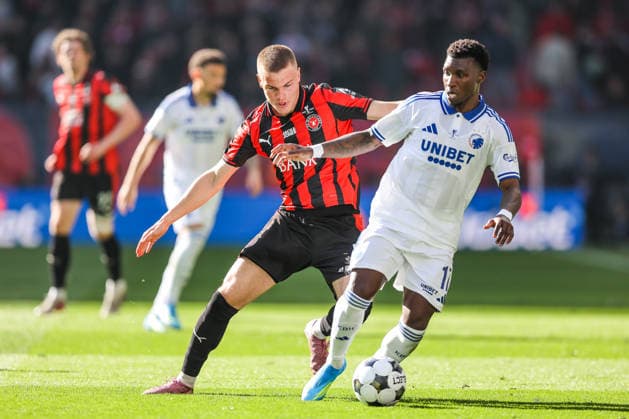 FC Copenhagen v FC Midtjylland, Oddset Cup final 2026, Copenhagen, Denmark Copenhagen, Denmark. 14th, May 2026. Aurelio Buta (17) of FC Copenhagen and Victor Bak of FC Midtjylland seen during the 2026 Oddset Cup final between FC Copenhagen and FC Midtjylland at Parken in Copenhagen. Denmark, Copenhagen  Copyright: xGonzalesxPhoto RunexMathiesenx