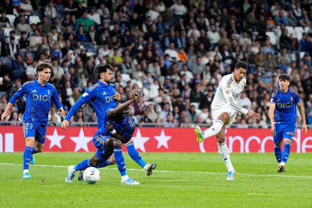 May 14, 2026, Madrid, Madrid, Spain: Jude Bellingham of Real Madrid CF shoots for goal during the Spanish League, LaLiga EA Sports, football match played between Real Madrid and Real Oviedo at Bernabeu stadium on May 14, 2026, in Madrid, Spain. Madrid Spain - ZUMAa181 20260514_zaa_a181_234 Copyright: xOscarxJ.xBarrosox