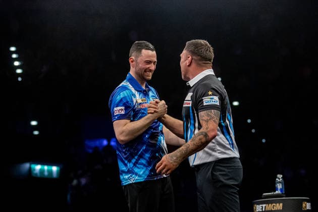 Darts BetMGM Premier League Luke Humphries celebrates winnin the Final after the BetMGM Premier League darts, at Utilita Arena, Birmingham, UK on 14 May 2026. Birmingham Utilita Arena Midlands UK Editorial use only , Copyright: xManjitxNarotrax PSI-24244-0043