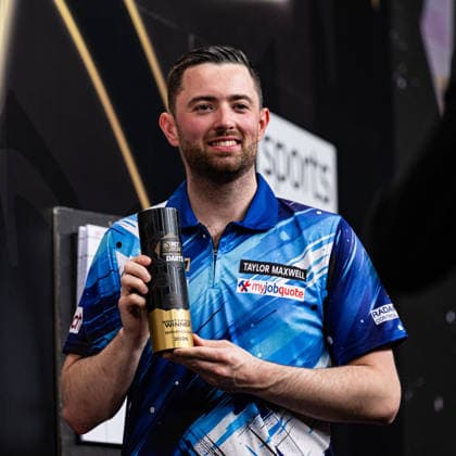 RECORD DATE NOT STATED 14th May 2026, Utilita Arena, Birmingham, Midlands, England; 2026 PDC Bet MGM Premier League Darts Night Fourteen; Luke Humphries celebrates winning the final against Gerwyn Price and holds the BetMGM trophy GodfreyxPitt