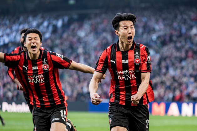 FC Copenhagen v FC Midtjylland, Oddset Cup final 2026, Copenhagen, Denmark Copenhagen, Denmark. 14th, May 2026. Lee Han-beom of FC Midtjylland scores for 0-1 during the 2026 Oddset Cup final between FC Copenhagen and FC Midtjylland at Parken in Copenhagen. Denmark, Copenhagen  Copyright: xGonzalesxPhoto LassexLagonix