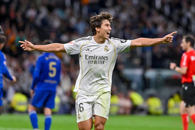 May 14, 2026, Madrid, Madrid, Spain: GONZALO GARCIA of Real Madrid CF Celebrating the first goal of the game, touching his jersey, and thanking his teammates during the match corresponding to the thirty-six round of the 2025 26 First Division National League Championship between REAL MADRID C.F. Vs REAL OVIEDO, played at the Bernabeu Stadium on May 14, 2026, in Madrid, Spain. Madrid Spain - ZUMAc312 20260514_zsp_c312_046 Copyright: xOscarxManuelxSanchezx