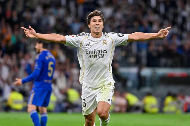 May 14, 2026, Madrid, Madrid, Spain: GONZALO GARCIA of Real Madrid CF Celebrating the first goal of the game, touching his jersey, and thanking his teammates during the match corresponding to the thirty-six round of the 2025 26 First Division National League Championship between REAL MADRID C.F. Vs REAL OVIEDO, played at the Bernabeu Stadium on May 14, 2026, in Madrid, Spain. Madrid Spain - ZUMAc312 20260514_zsp_c312_047 Copyright: xOscarxManuelxSanchezx