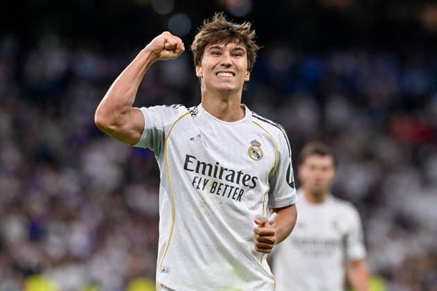 May 14, 2026, Madrid, Madrid, Spain: GONZALO GARCIA of Real Madrid CF Celebrating the first goal of the game, touching his jersey, and thanking his teammates during the match corresponding to the thirty-six round of the 2025 26 First Division National League Championship between REAL MADRID C.F. Vs REAL OVIEDO, played at the Bernabeu Stadium on May 14, 2026, in Madrid, Spain. Madrid Spain - ZUMAc312 20260514_zsp_c312_051 Copyright: xOscarxManuelxSanchezx