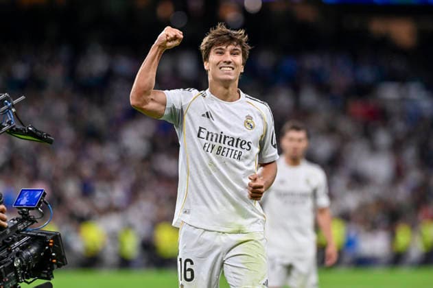 May 14, 2026, Madrid, Madrid, Spain: GONZALO GARCIA of Real Madrid CF Celebrating the first goal of the game, touching his jersey, and thanking his teammates during the match corresponding to the thirty-six round of the 2025 26 First Division National League Championship between REAL MADRID C.F. Vs REAL OVIEDO, played at the Bernabeu Stadium on May 14, 2026, in Madrid, Spain. Madrid Spain - ZUMAc312 20260514_zsp_c312_049 Copyright: xOscarxManuelxSanchezx
