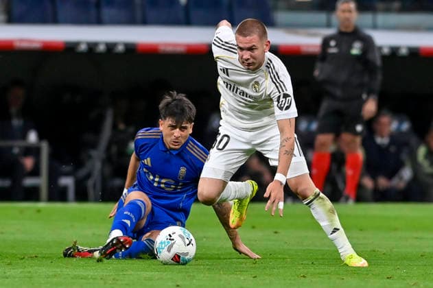 May 15, 2026, Madrid, Madrid, Spain: FRANCO MASTANTUONO of Real Madrid CF in action during the match corresponding to the thirty-six round of the 2025 26 First Division National League Championship between REAL MADRID C.F. Vs REAL OVIEDO, played at the Bernabeu Stadium on May 14, 2026, in Madrid, Spain. Madrid Spain - ZUMAc312 20260515_zsp_c312_006 Copyright: xOscarxManuelxSanchezx