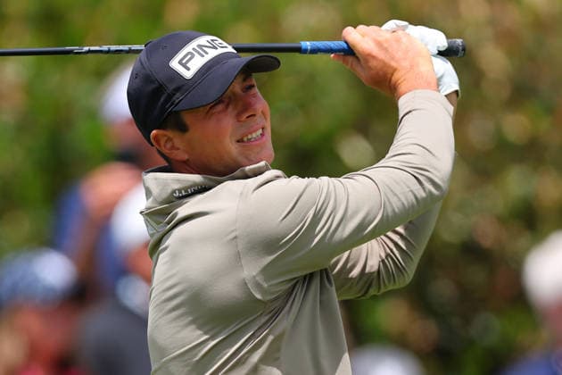 NEWTON SQUARE, PA - MAY 14: Viktor Hovland of Norway tees off at the first tee during round 1 of the 2026 PGA, Golf Herren Championship on May 14, 2026 at Aronimink Golf Club in Newtown Square, Pennsylvania. (Photo by Rich Graessle Icon Sportswire) GOLF: MAY 14 PGA PGA Championship EDITORIAL USE ONLY Icon260514255411