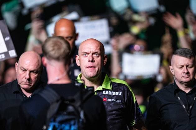 RECORD DATE NOT STATED 14th May 2026, Utilita Arena, Birmingham, Midlands, England; 2026 PDC Bet MGM Premier League Darts Night Fourteen; Michael van Gerwen greets the fans GodfreyxPitt