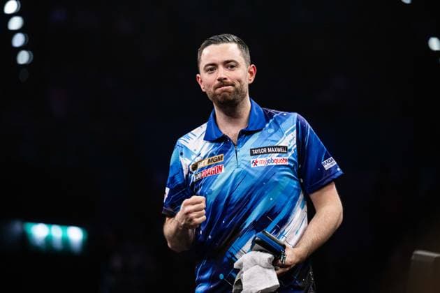 RECORD DATE NOT STATED 14th May 2026, Utilita Arena, Birmingham, Midlands, England; 2026 PDC Bet MGM Premier League Darts Night Fourteen; Luke Humphries celebrates winning his semi final match against Luke Littler GodfreyxPitt