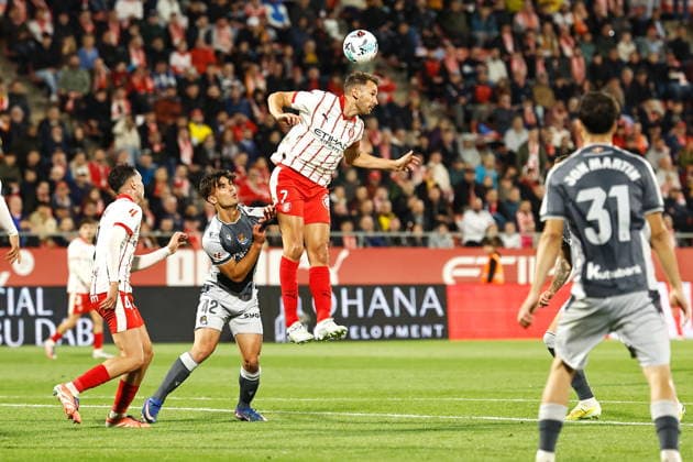 (L-R) Gorka Carrera (Sociedad), Cristhian Stuani (Girona), MAY 14, 2026 - Football Soccer : Spanish LaLiga EA Sports match between Girona FC - Real Sociedad at the Estadi Municipal de Montilivi in Girona, Spain. Noxthirdxpartyxsales  aflo_330431991