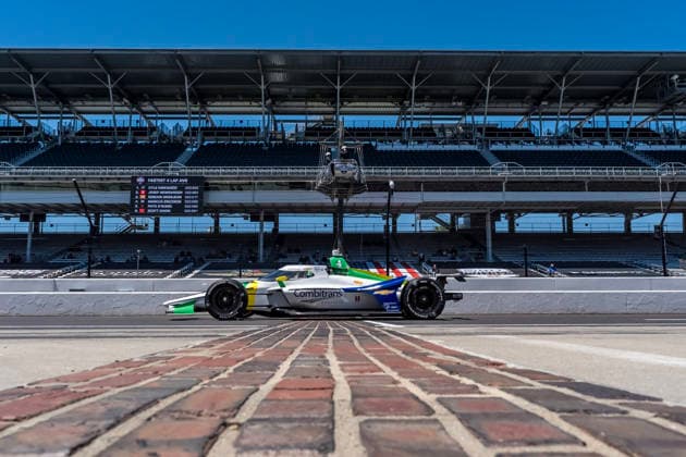 May 14, 2026, Speedway, In, USA: NTT IndyCar, Indy Car, IRL, USA SERIES driver, CAIO COLLET (R) (4) (BRA) of Sao Paulo, Brazil, crosses the yard of bricks during a practice session for the Indianapolis 500 race at the Indianapolis Motor Speedway in SPEEDWAY IN. NTT INDYCAR SERIES: May 14, 2026: Indianapolis 500: Caio Collet - ZUMAa161 20260514_aaa_a161_017 Copyright: xWalterxG.xArcexSr.x