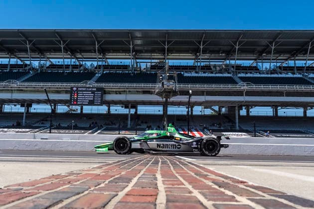 May 14, 2026, Speedway, In, USA: NTT IndyCar, Indy Car, IRL, USA SERIES driver, DENNIS HAUGER (R) (19) (NOR) of Aurskog, Norway, crosses the yard of bricks during a practice session for the Indianapolis 500 race at the Indianapolis Motor Speedway in SPEEDWAY IN. NTT INDYCAR SERIES: May 14, 2026: Indianapolis 500: Dennis Hauger - ZUMAa161 20260514_aaa_a161_021 Copyright: xWalterxG.xArcexSr.x