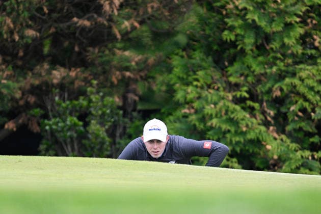 NEWTON SQUARE, PA - MAY 14: Matt Fitzpatrick of England lines up his shot during round one of the 2026 PGA, Golf Herren Championship on May 14th, 2026 at Aronimink Golf Club in Newtown Square, PA.(Photo by Terence Lewis Icon Sportswire) GOLF: MAY 14 PGA PGA Championship EDITORIAL USE ONLY Icon260514122