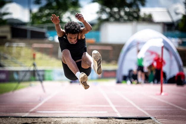 7. Wiesbadener Sprungmeeting - WI JUMP!; Wiesbaden, 14.05.2026 Noah Ogbe (Eintracht Frankfurt e.V.) im Weitsprung; 7. Wiesbadener Sprungmeeting - WI JUMP! am 14.05.2026 im Helmut-Schön-Sportpark in Wiesbaden (Hessen). Copyright: xBEAUTIFULxSPORTS R.xSchmittx