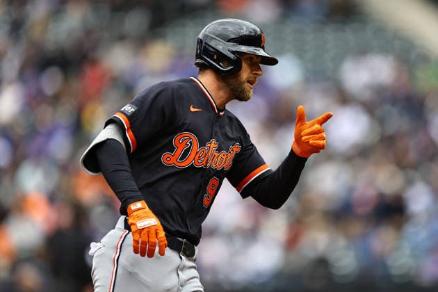 MLB, Baseball Herren, USA Tigers Vs. Mets Detroit Tigers player Gage Workman, 99, gestures towards teammates after hitting a three-run homer during the first inning of the baseball game against the New York Mets at Citi Field in Flushing, New York, on May 14, 2026. Flushing N.Y. United States  Copyright: xGordonxDonovanx originalFilename:donovan-mlbtiger260514_npWXB.jpg