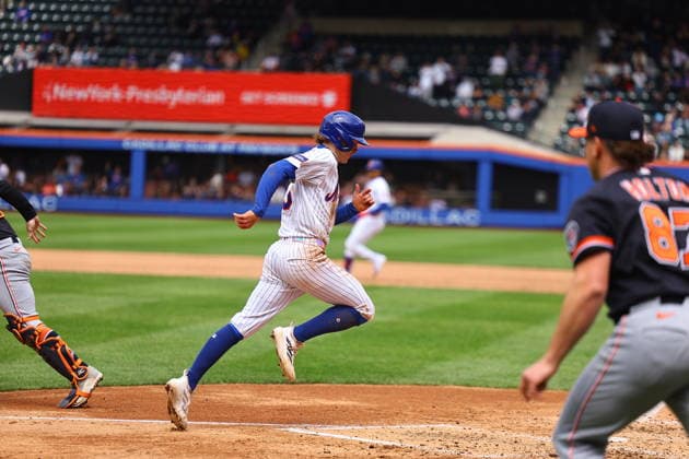 MLB, Baseball Herren, USA Tigers Vs. Mets New York Mets player Carson Benge 3 scores during the fifth inning of a baseball game against the Detroit Tigers at Citi Field in Flushing, New York, on May 14, 2026. Flushing N.Y. United States  Copyright: xGordonxDonovanx originalFilename:donovan-mlbtiger260514_np3uH.jpg