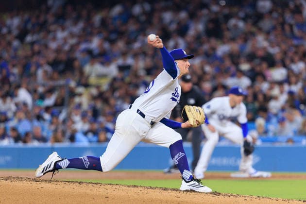 May 14, 2026, Los Angeles, California, USA: Starting pitcher, Emmet Sheehan 80 of the Los Angeles Dodgers during a regular season MLB, Baseball Herren, USA game against the San Francisco Giants on Thursday May 14, 2026 at Dodger Stadium in Los Angeles, California. Dodgers defeat Giants, 5-2. JAVIER ROJAS PI Dodgers Defeat Giants, 5-2 - ZUMAp124 20260514_zaa_p124_012 Copyright: xJavierxRojasx