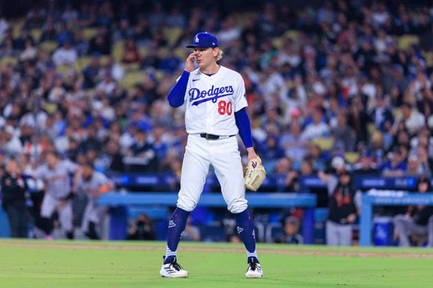 May 14, 2026, Los Angeles, California, USA: Starting pitcher, Emmet Sheehan 80 of the Los Angeles Dodgers during a regular season MLB, Baseball Herren, USA game against the San Francisco Giants on Thursday May 14, 2026 at Dodger Stadium in Los Angeles, California. Dodgers defeat Giants, 5-2. JAVIER ROJAS PI Dodgers Defeat Giants, 5-2 - ZUMAp124 20260514_zaa_p124_013 Copyright: xJavierxRojasx